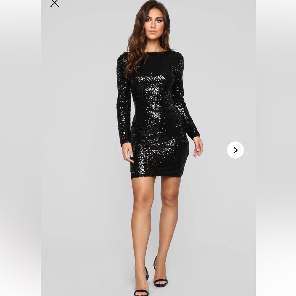 Fashion Nova Black Sparkle Long Sleeve Dress